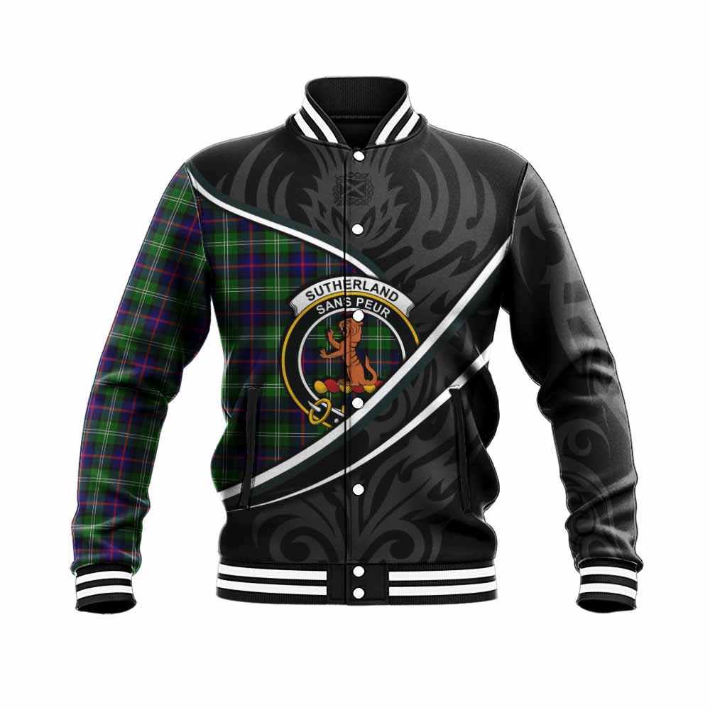 Sutherland Tartan Family Crest Baseball Jacket Celtic Scottish Thistle Floral - Tartan Vibes Clothing