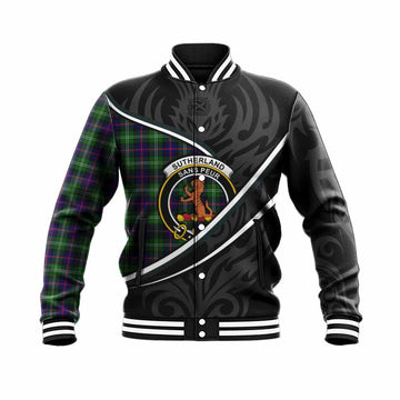 Sutherland Tartan Family Crest Baseball Jacket Celtic Scottish Thistle Floral