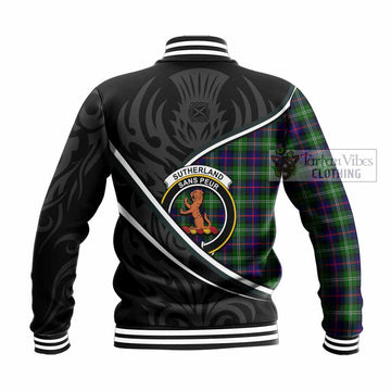 Sutherland Tartan Family Crest Baseball Jacket Celtic Scottish Thistle Floral