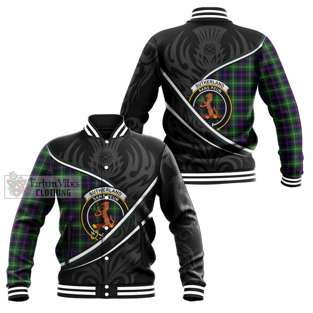 Sutherland Tartan Family Crest Baseball Jacket Celtic Scottish Thistle Floral - Tartan Vibes Clothing