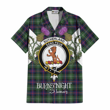 Sutherland Tartan Family Crest Cotton Hawaiian Shirt Scottish Burns Night Thistle Floral