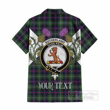 Sutherland Tartan Family Crest Cotton Hawaiian Shirt Scottish Burns Night Thistle Floral