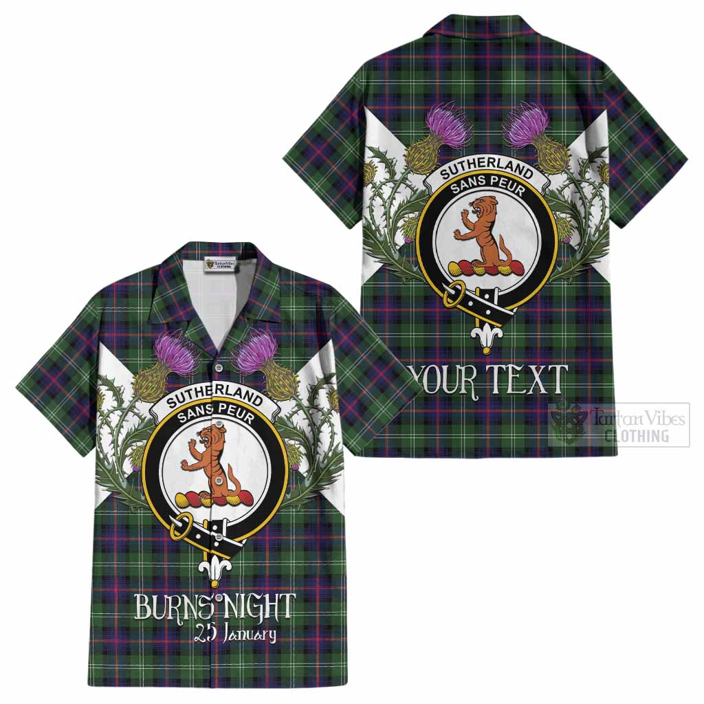 Sutherland Tartan Family Crest Cotton Hawaiian Shirt Scottish Burns Night Thistle Floral