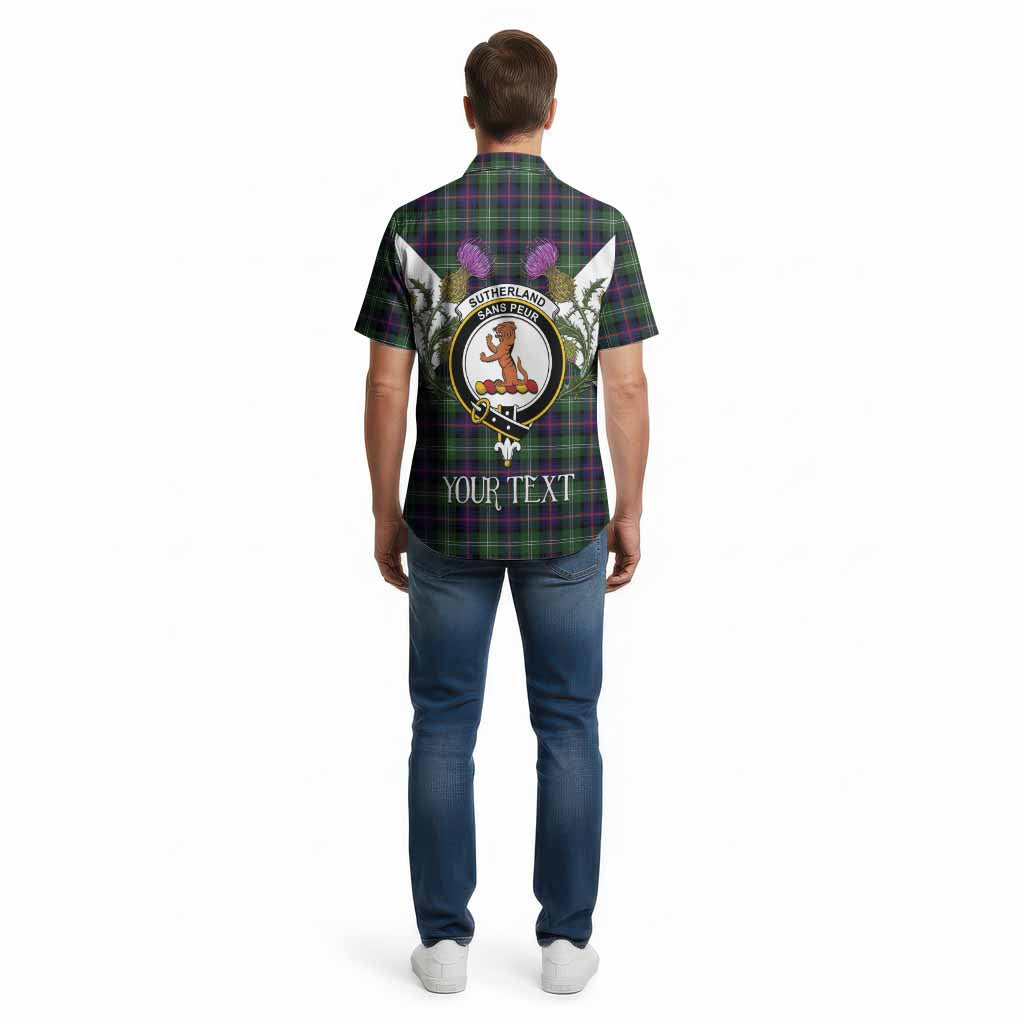 Sutherland Tartan Family Crest Cotton Hawaiian Shirt Scottish Burns Night Thistle Floral