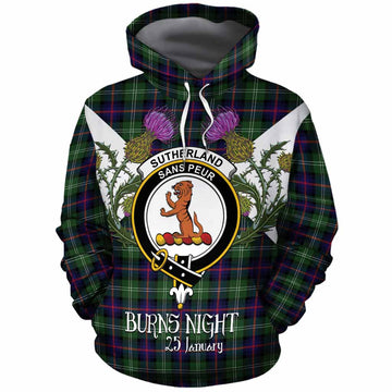 Sutherland Tartan Family Crest Cotton Hoodie Scottish Burns Night Thistle Floral