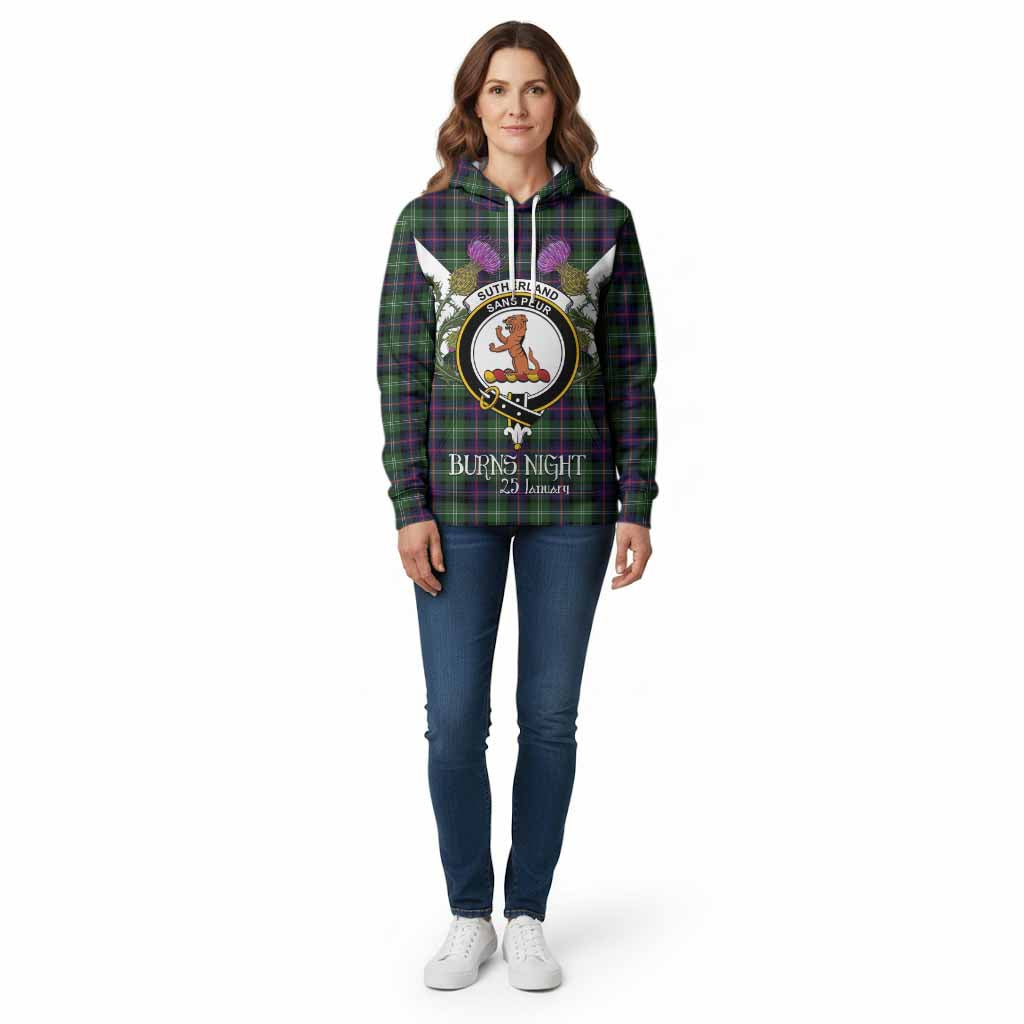 Sutherland Tartan Family Crest Cotton Hoodie Scottish Burns Night Thistle Floral
