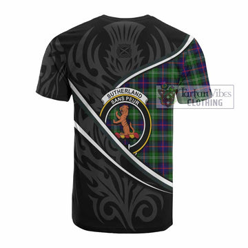 Sutherland Tartan Family Crest Cotton T-shirt Celtic Scottish Thistle Floral