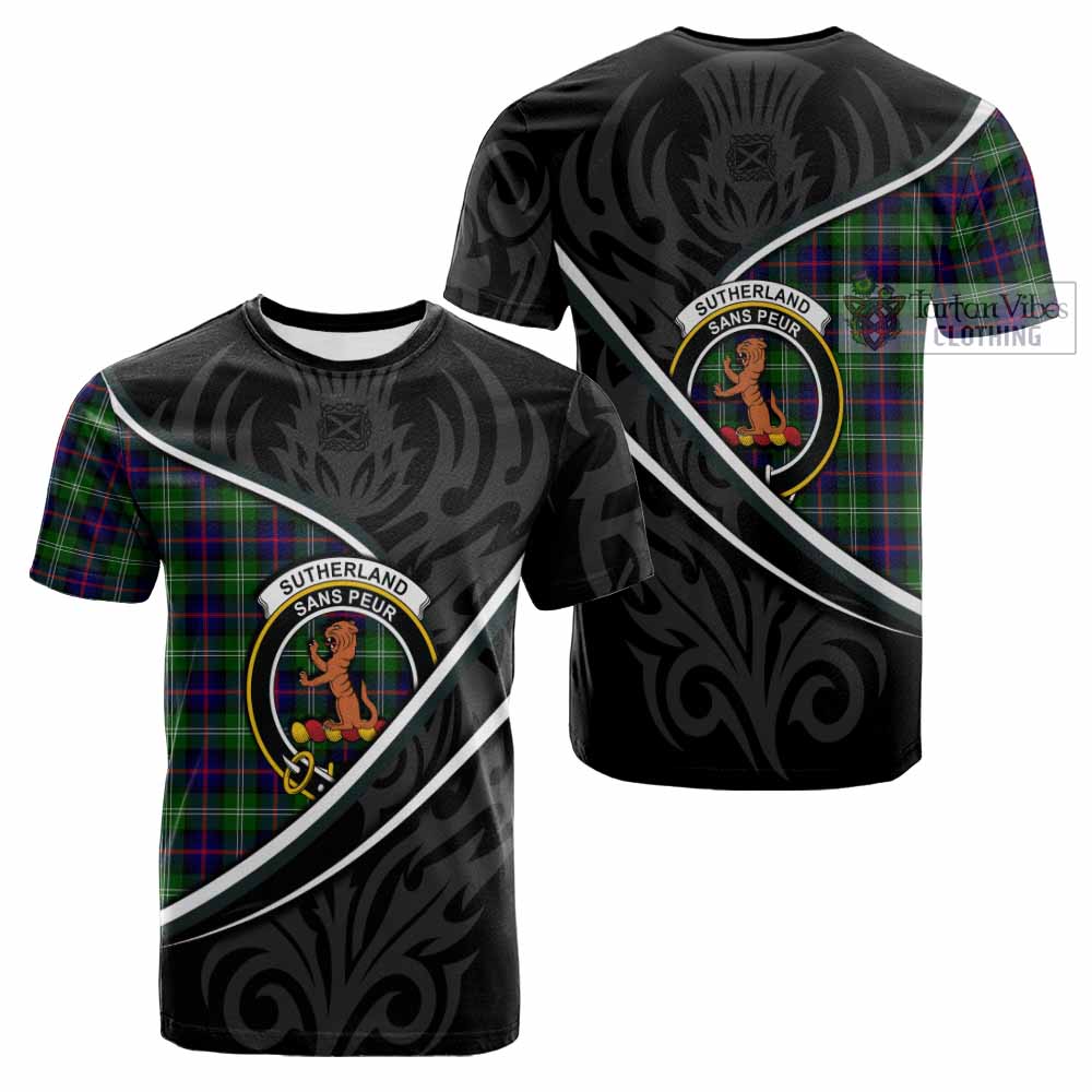 Sutherland Tartan Family Crest Cotton T-shirt Celtic Scottish Thistle Floral - Tartan Vibes Clothing
