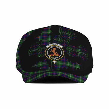 Sutherland Tartan Family Crest Flat Cap, Jeff Cap Scotland Thistle Floral