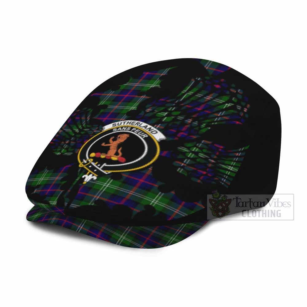 Sutherland Tartan Family Crest Flat Cap, Jeff Cap Scotland Thistle Floral