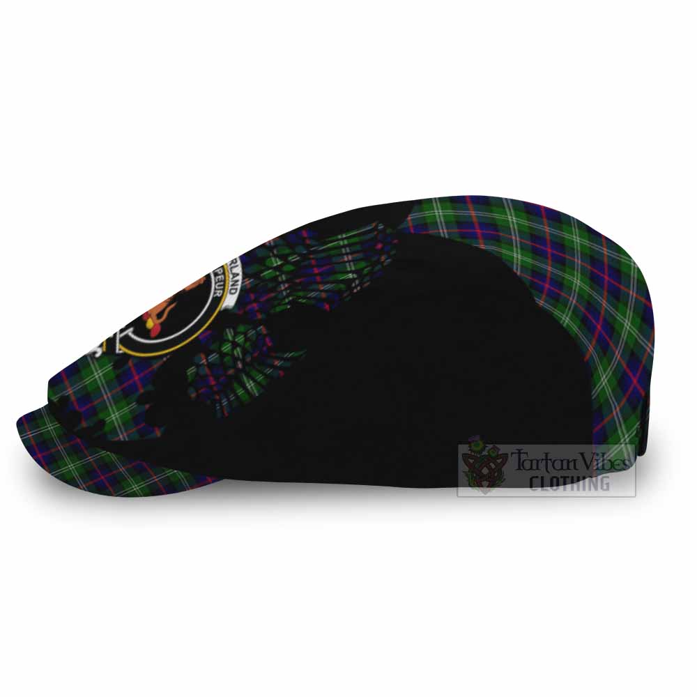 Sutherland Tartan Family Crest Flat Cap, Jeff Cap Scotland Thistle Floral