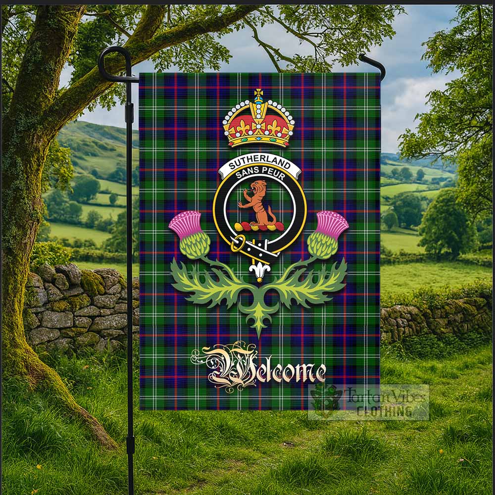Sutherland Tartan Family Crest Garden Flag Royal Thistle Welcome Style - Tartan Vibes Clothing