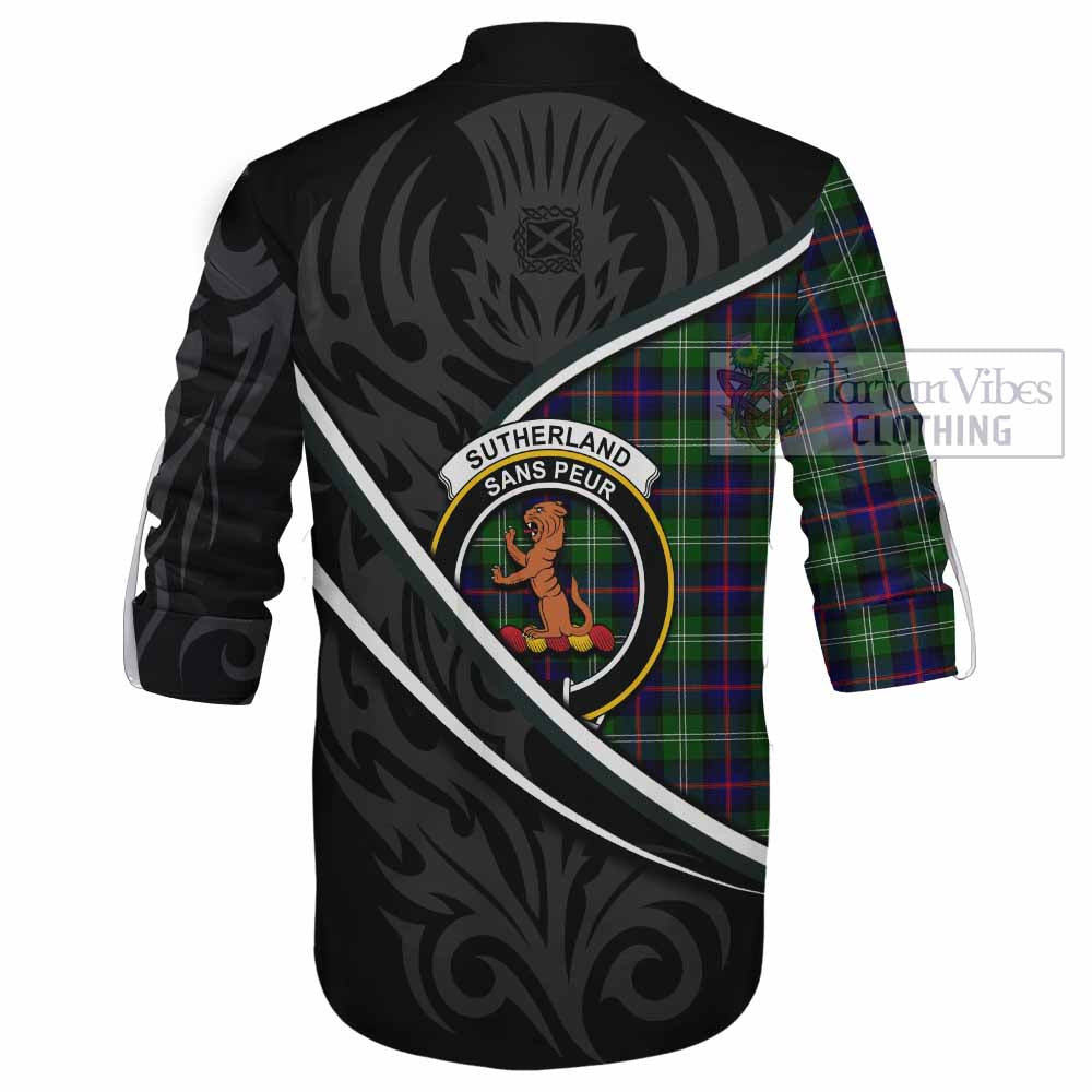 Sutherland Tartan Family Crest Ghillie Kilt Shirt Celtic Scottish Thistle Floral - Tartan Vibes Clothing