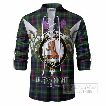 Sutherland Tartan Family Crest Ghillie Shirt Scottish Burns Night Thistle Floral