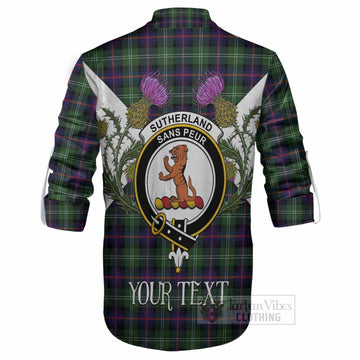 Sutherland Tartan Family Crest Ghillie Shirt Scottish Burns Night Thistle Floral