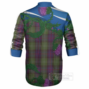 Sutherland Tartan Family Crest Ghillie Shirt Thistle in Minimalism