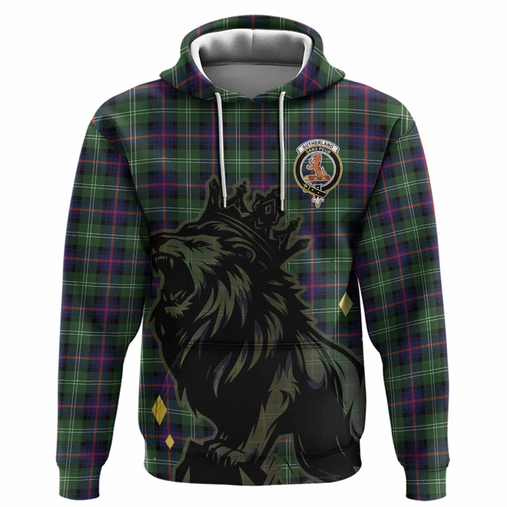 Sutherland Tartan Family Crest Hoodie Crowned Lion Roaring