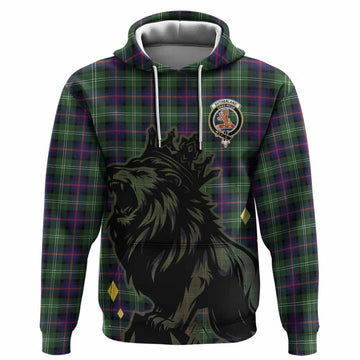 Sutherland Tartan Family Crest Hoodie Crowned Lion Roaring