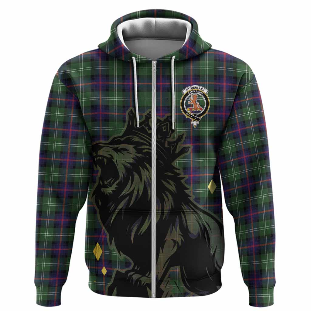 Sutherland Tartan Family Crest Hoodie Crowned Lion Roaring