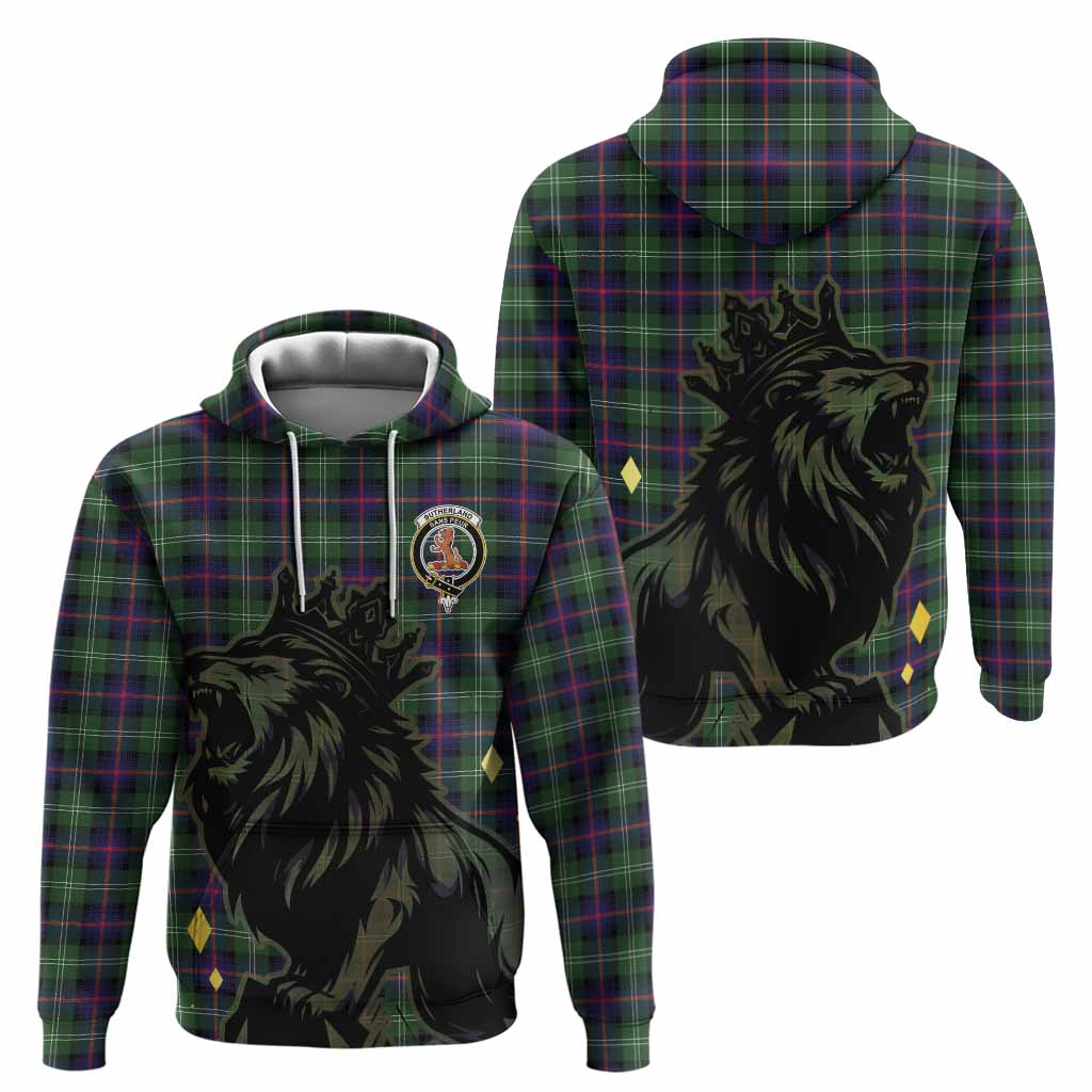 Sutherland Tartan Family Crest Hoodie Crowned Lion Roaring
