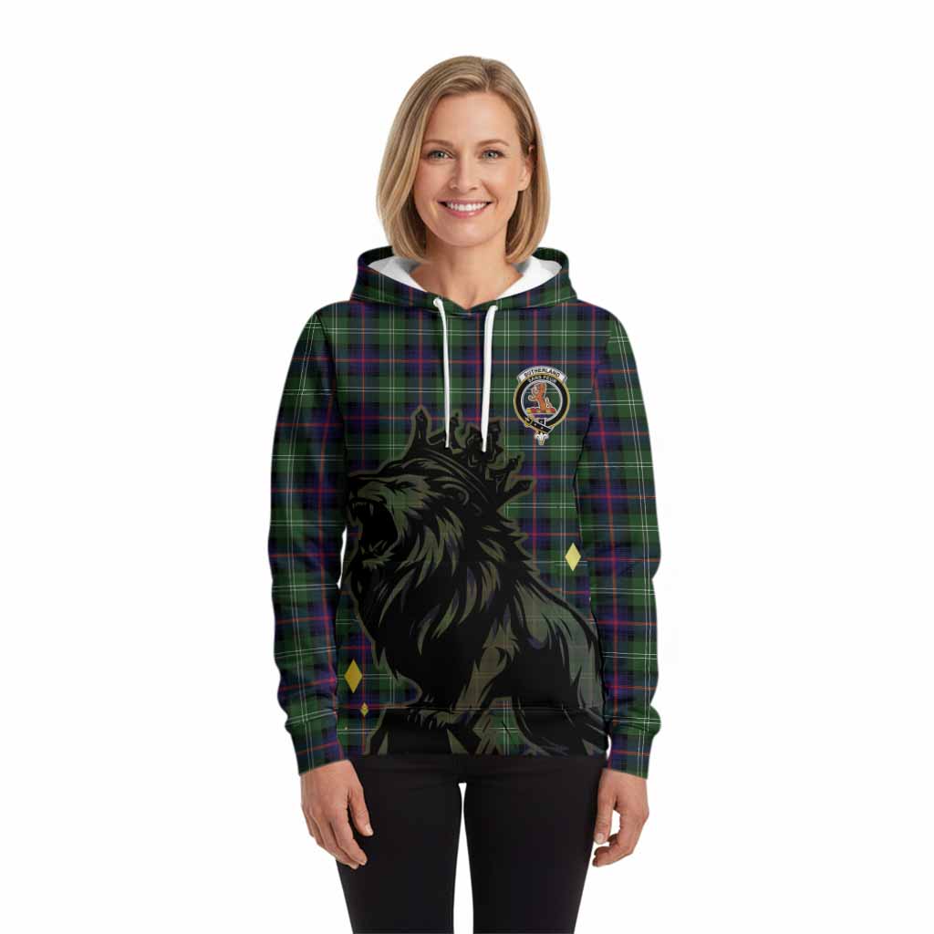 Sutherland Tartan Family Crest Hoodie Crowned Lion Roaring