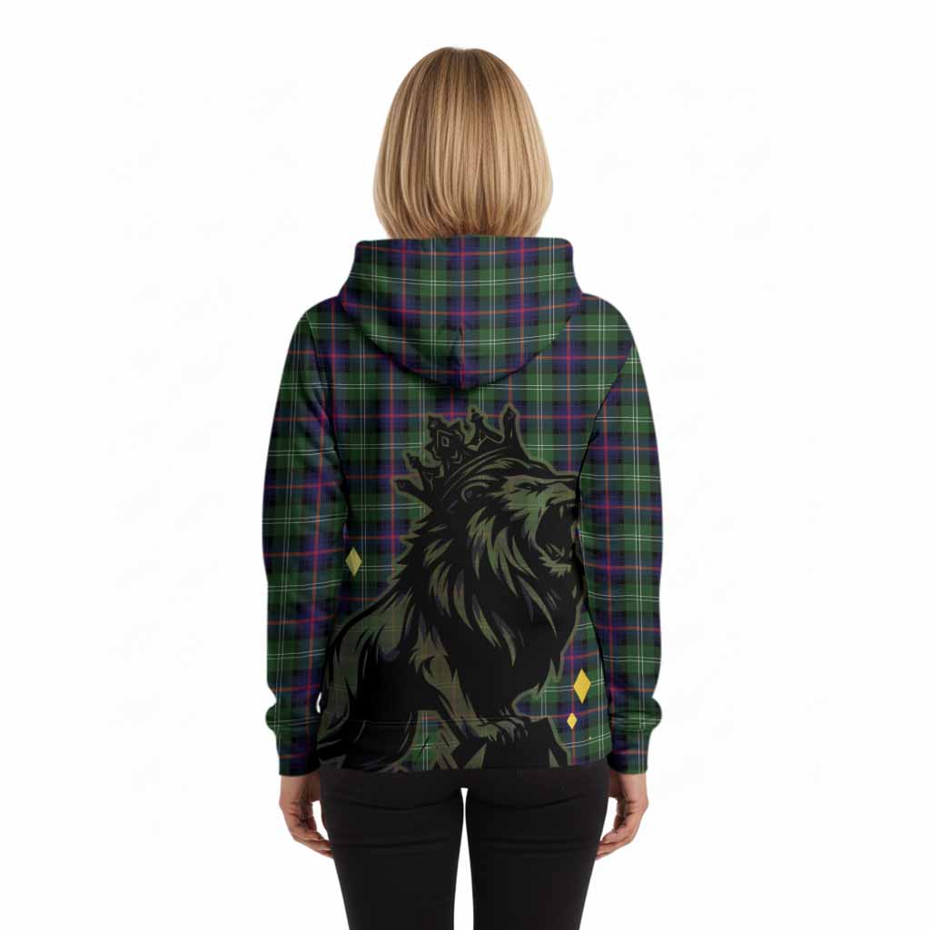 Sutherland Tartan Family Crest Hoodie Crowned Lion Roaring