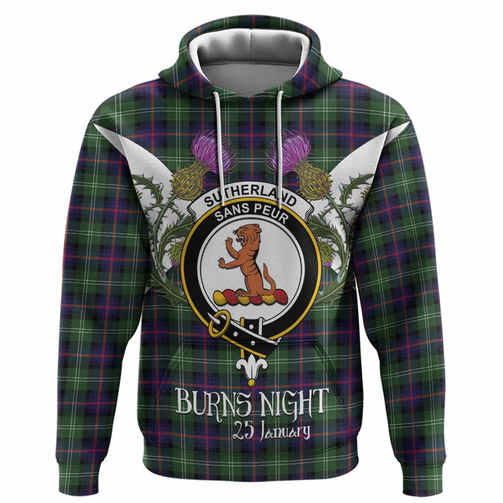 Sutherland Tartan Family Crest Hoodie Scottish Burns Night Thistle Floral