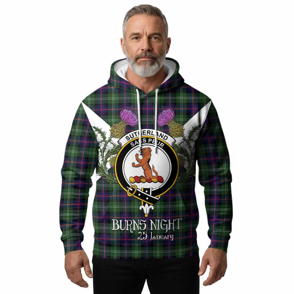 Sutherland Tartan Family Crest Hoodie Scottish Burns Night Thistle Floral