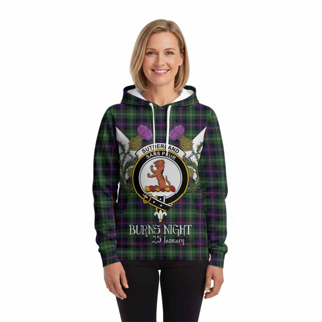 Sutherland Tartan Family Crest Hoodie Scottish Burns Night Thistle Floral
