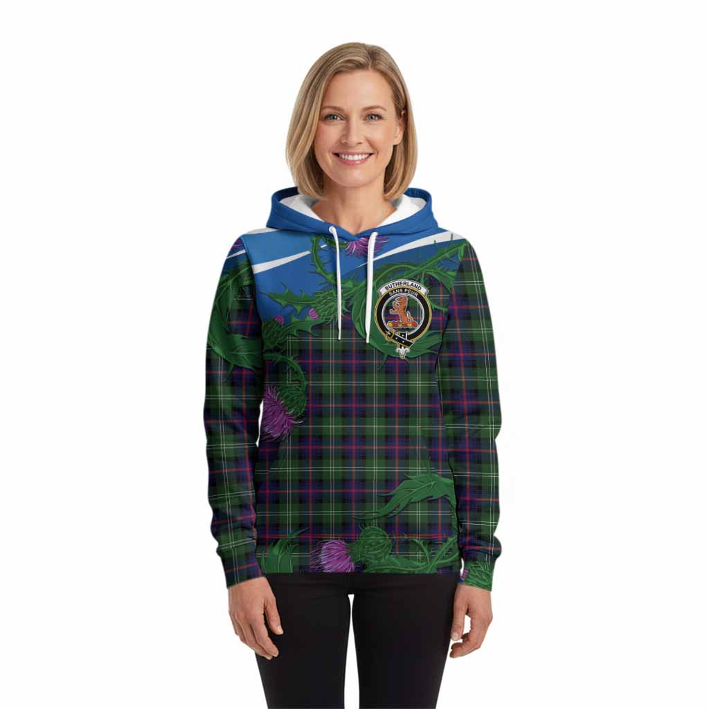 Sutherland Tartan Family Crest Hoodie Thistle in Minimalism