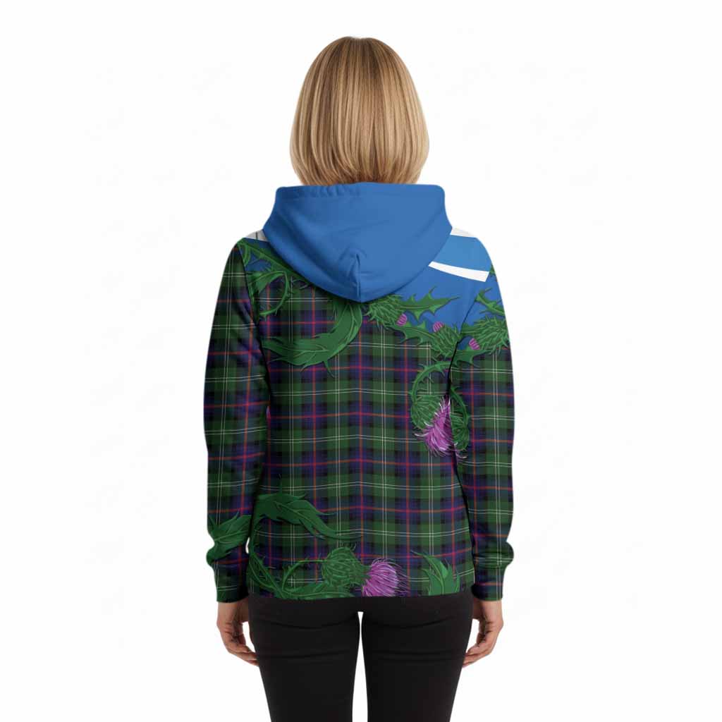 Sutherland Tartan Family Crest Hoodie Thistle in Minimalism