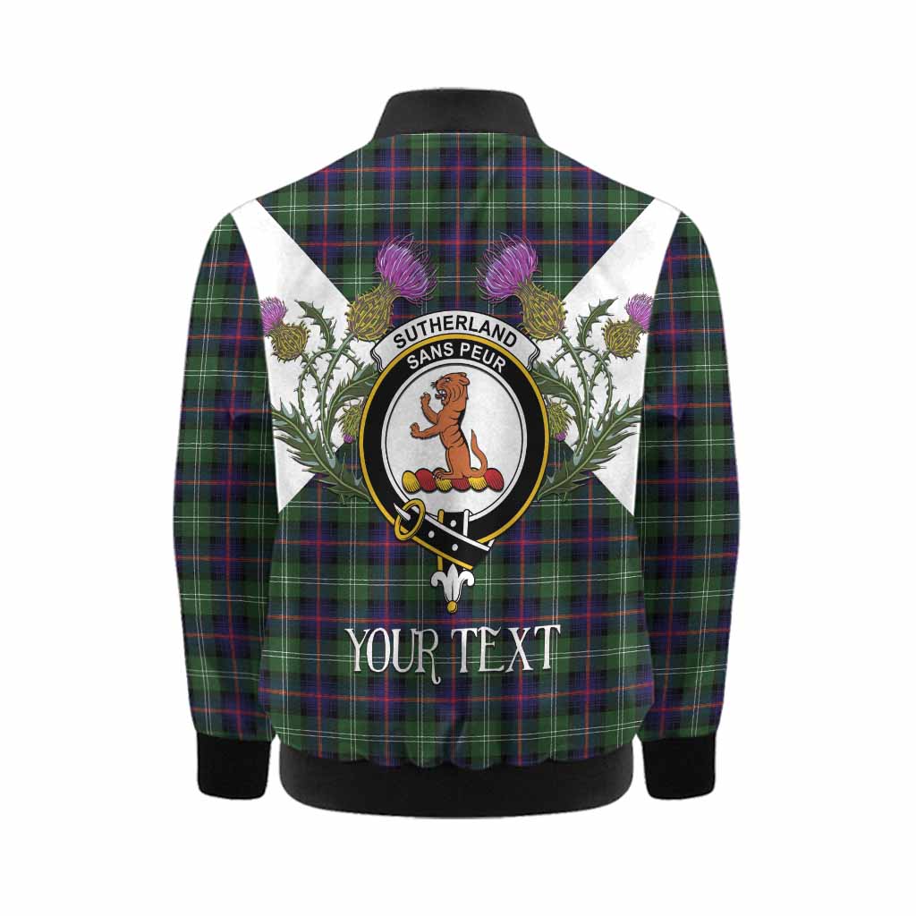 Sutherland Tartan Family Crest Kid Bomber Jacket Scottish Burns Night Thistle Floral