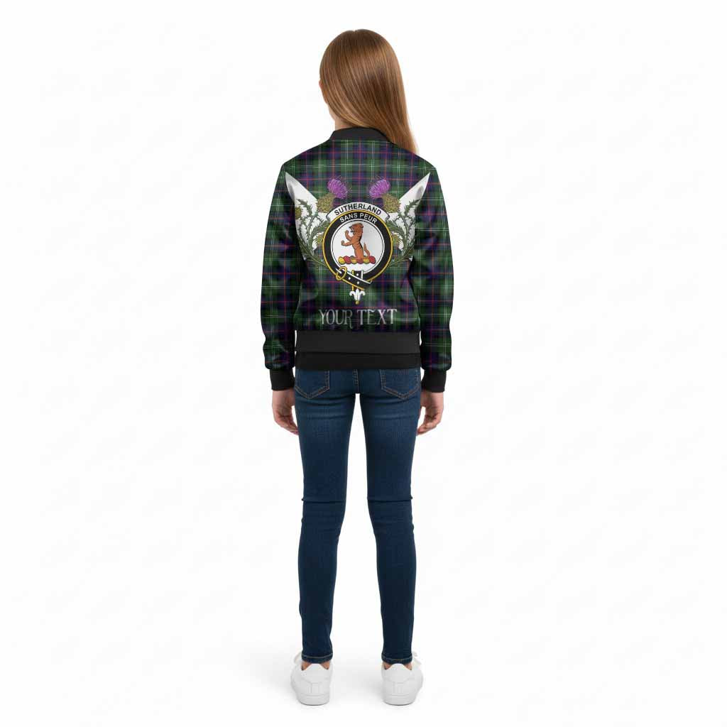 Sutherland Tartan Family Crest Kid Bomber Jacket Scottish Burns Night Thistle Floral