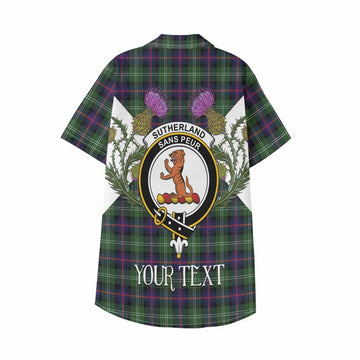 Sutherland Tartan Family Crest Kid Hawaiian Shirt Scottish Burns Night Thistle Floral