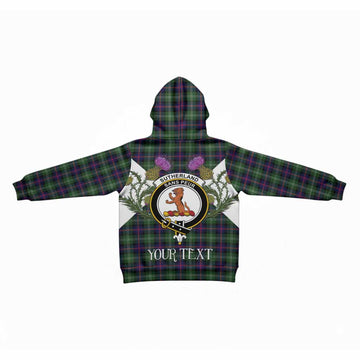 Sutherland Tartan Family Crest Kid Hoodie Scottish Burns Night Thistle Floral