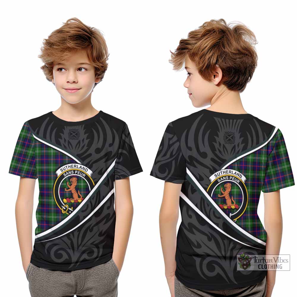 Sutherland Tartan Family Crest Kid T-shirt Celtic Scottish Thistle Floral - Tartan Vibes Clothing