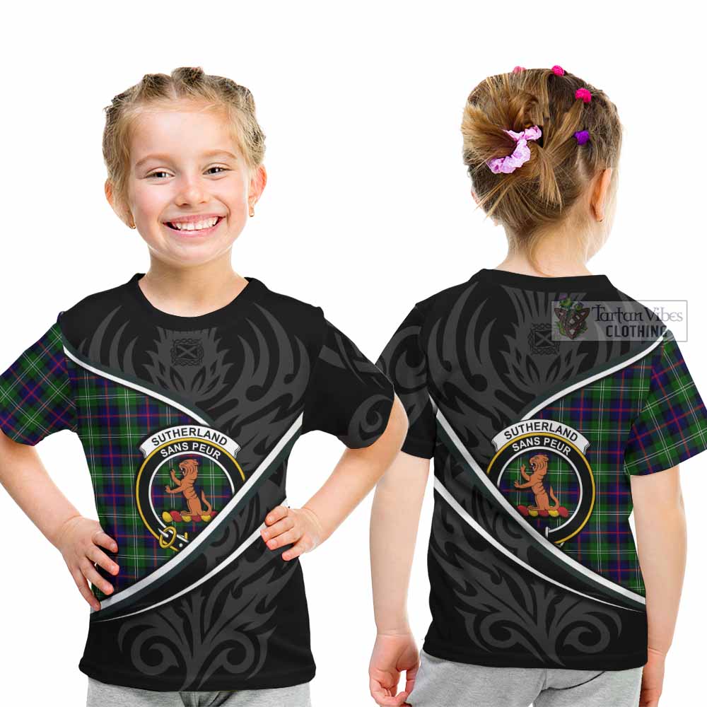 Sutherland Tartan Family Crest Kid T-shirt Celtic Scottish Thistle Floral - Tartan Vibes Clothing