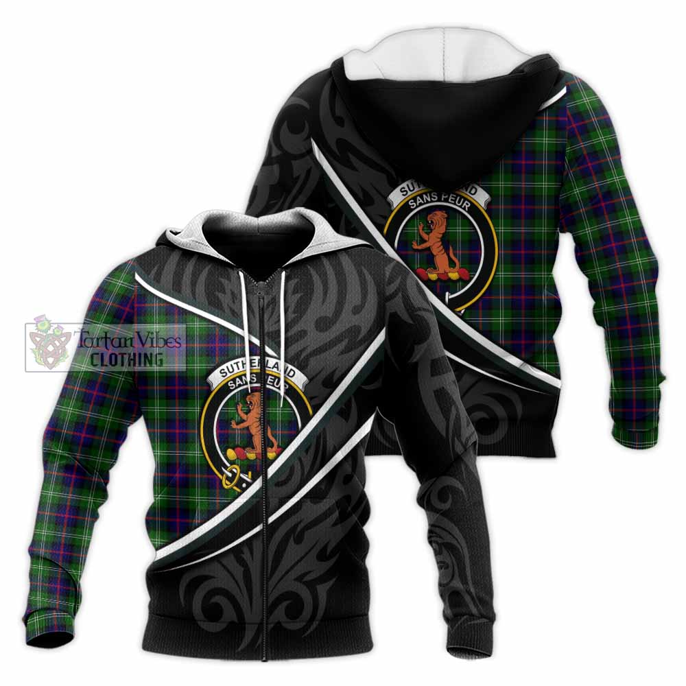 Sutherland Tartan Family Crest Knitted Hoodie Celtic Scottish Thistle Floral - Tartan Vibes Clothing