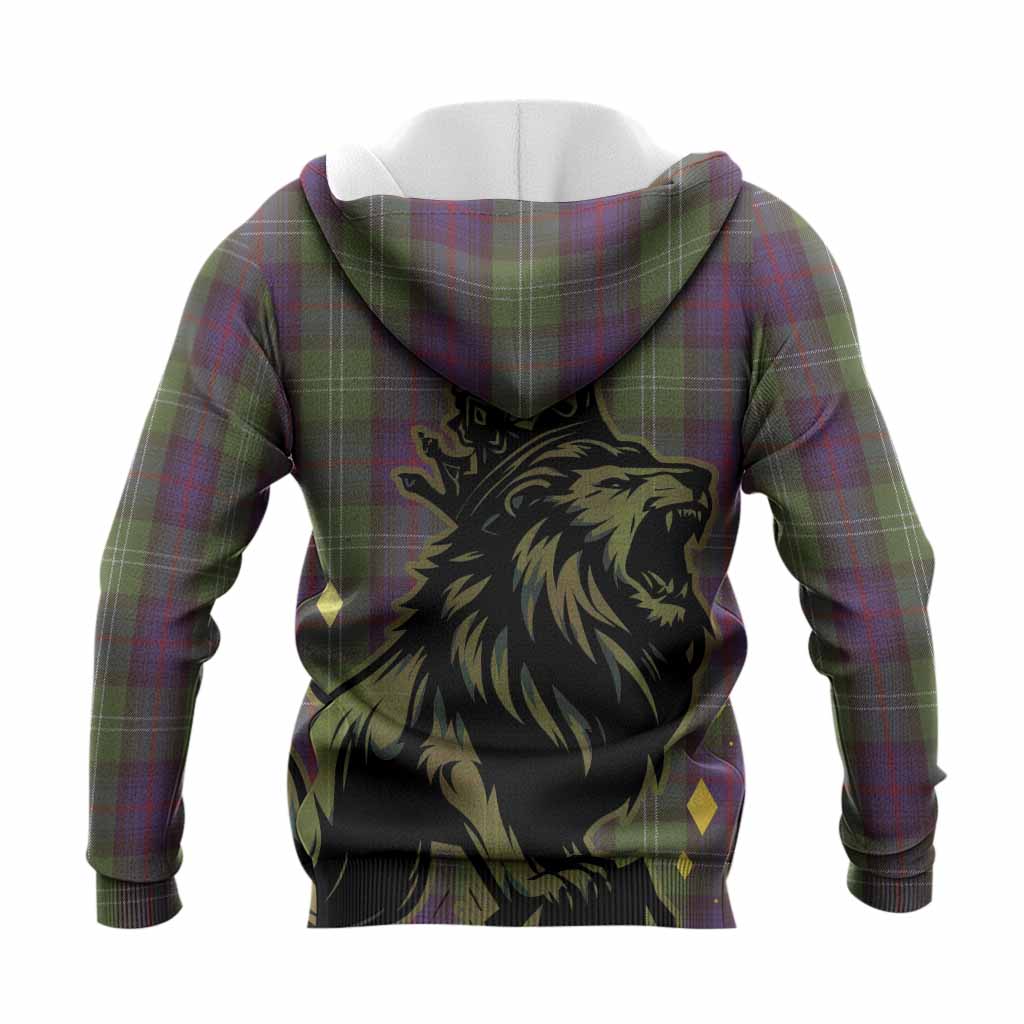 Sutherland Tartan Family Crest Knitted Hoodie Crowned Lion Roaring