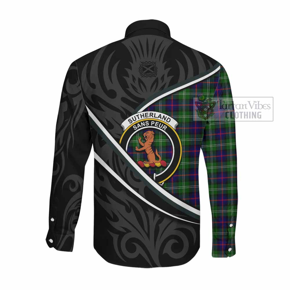 Sutherland Tartan Family Crest Long Sleeve Button Shirts Celtic Scottish Thistle Floral - Tartan Vibes Clothing