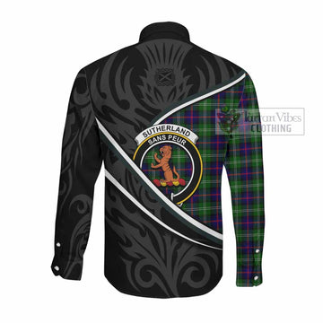 Sutherland Tartan Family Crest Long Sleeve Button Shirts Celtic Scottish Thistle Floral