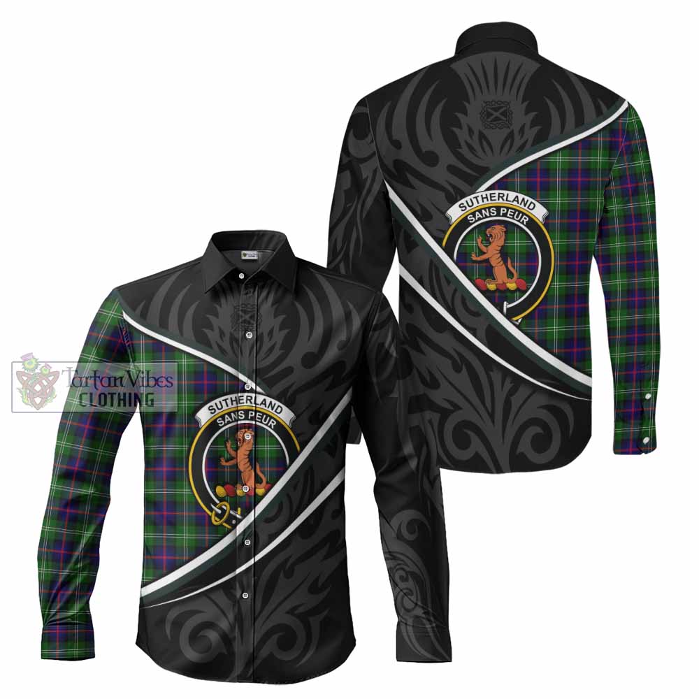 Sutherland Tartan Family Crest Long Sleeve Button Shirts Celtic Scottish Thistle Floral - Tartan Vibes Clothing