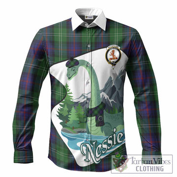 Sutherland Tartan Family Crest Long Sleeve Button Shirts Nessie Scottish Loch Ness Monster