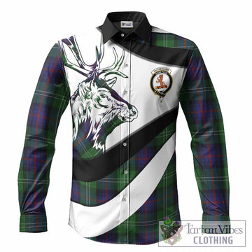 Sutherland Tartan Family Crest Long Sleeve Button Shirts Scottish Red Deer Curves Style