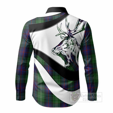 Sutherland Tartan Family Crest Long Sleeve Button Shirts Scottish Red Deer Curves Style