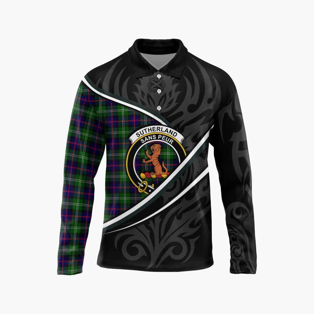 Sutherland Tartan Family Crest Long Sleeve Polo Shirt Celtic Scottish Thistle Floral - Tartan Vibes Clothing