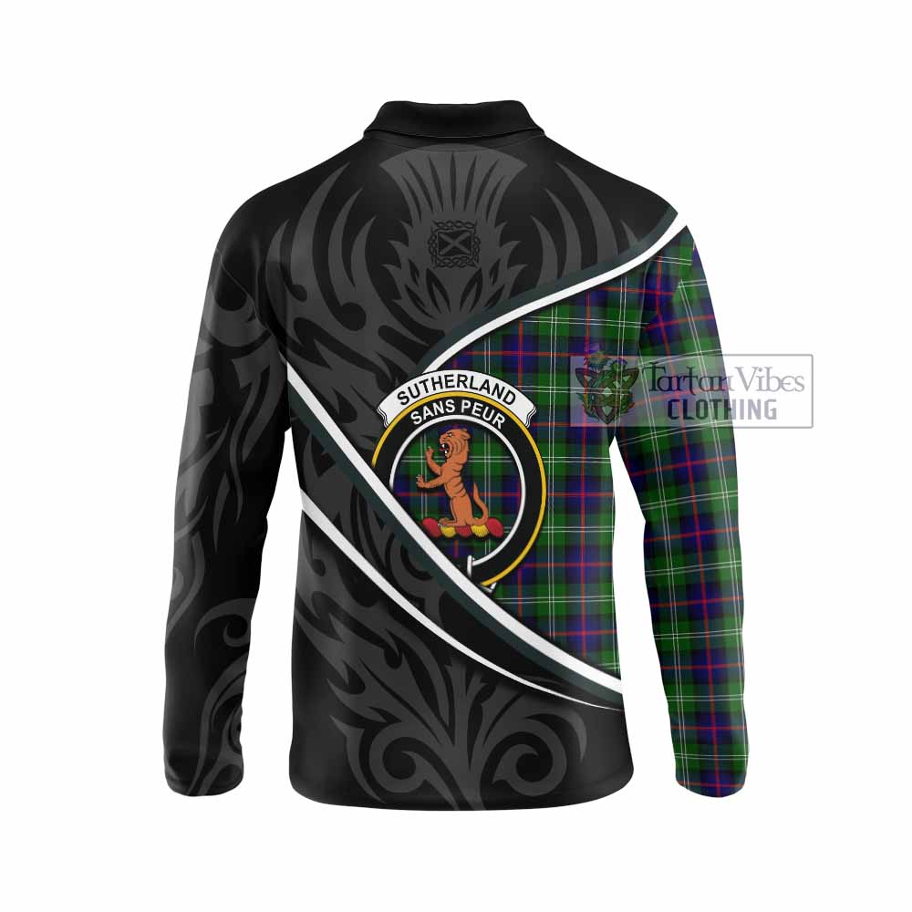 Sutherland Tartan Family Crest Long Sleeve Polo Shirt Celtic Scottish Thistle Floral - Tartan Vibes Clothing