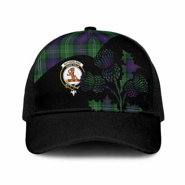 Sutherland Tartan Family Crest Mesh Trucker Cap Scotland Thistle Floral Flag Style