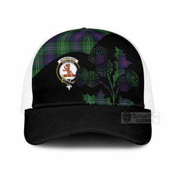 Sutherland Tartan Family Crest Mesh Trucker Cap Scotland Thistle Floral Flag Style