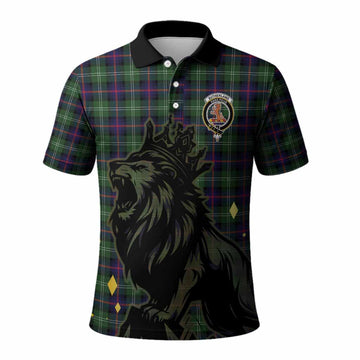 Sutherland Tartan Family Crest Polo Shirt Crowned Lion Roaring